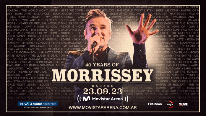 Morrissey llega a la Argentina. 23 de Septiembre. Movistar Arena