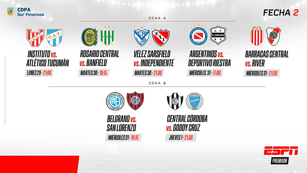 River visita a Barracas Central e Independiente a Vélez por la fecha #2 de la Copa de la Liga en ESPN Premium